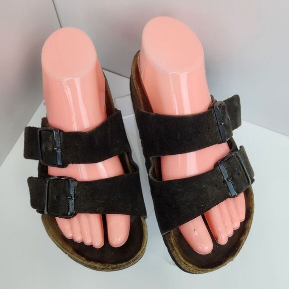 🐞Birkenstock Brown Mocha Suede Leather Arizona Slip On Sandals Size 5.5 - Picture 4 of 12